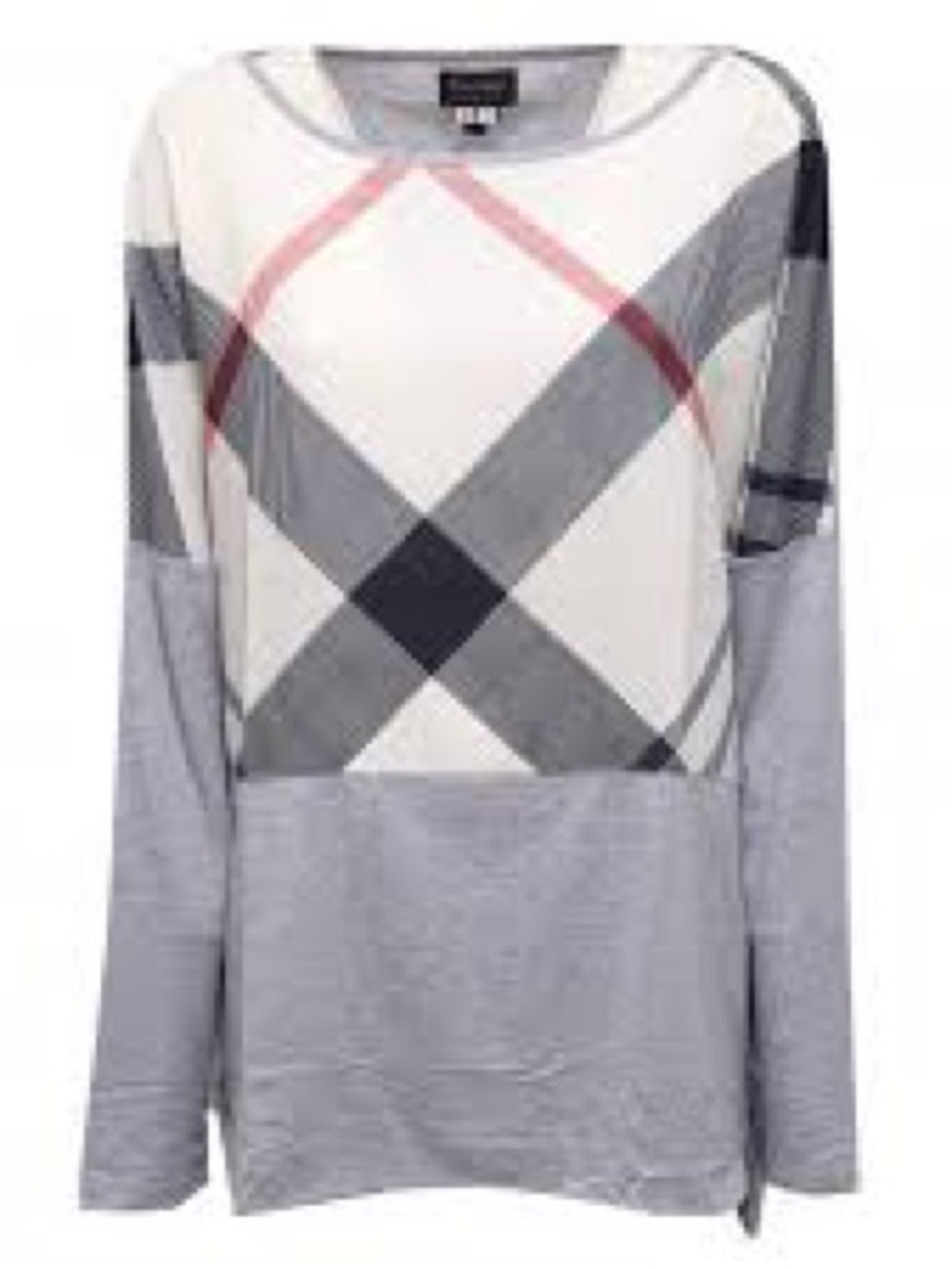 Barbour Glenrothes Top Light Gray Summer Tartan Logo Tee US 6